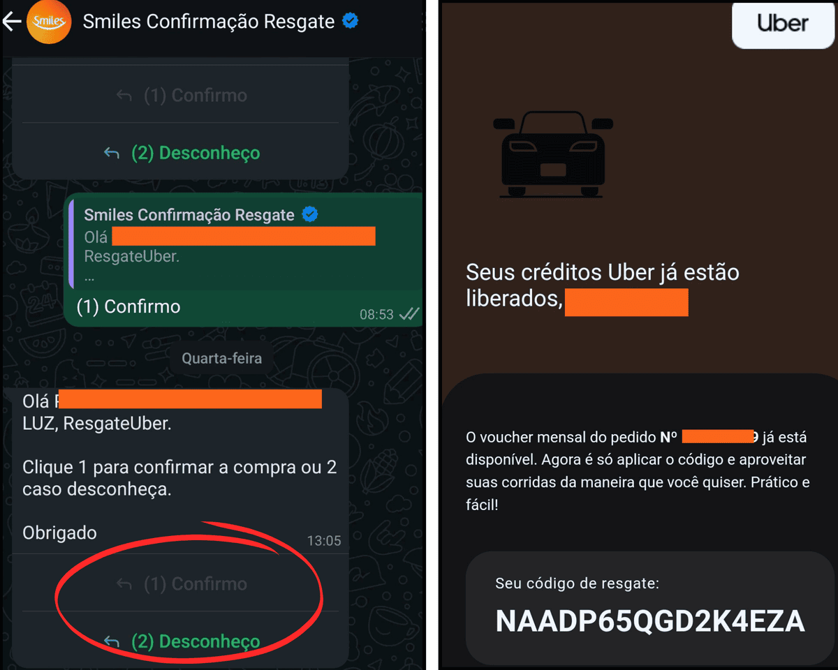 Como ganhar milhas com uber, email de confirmação