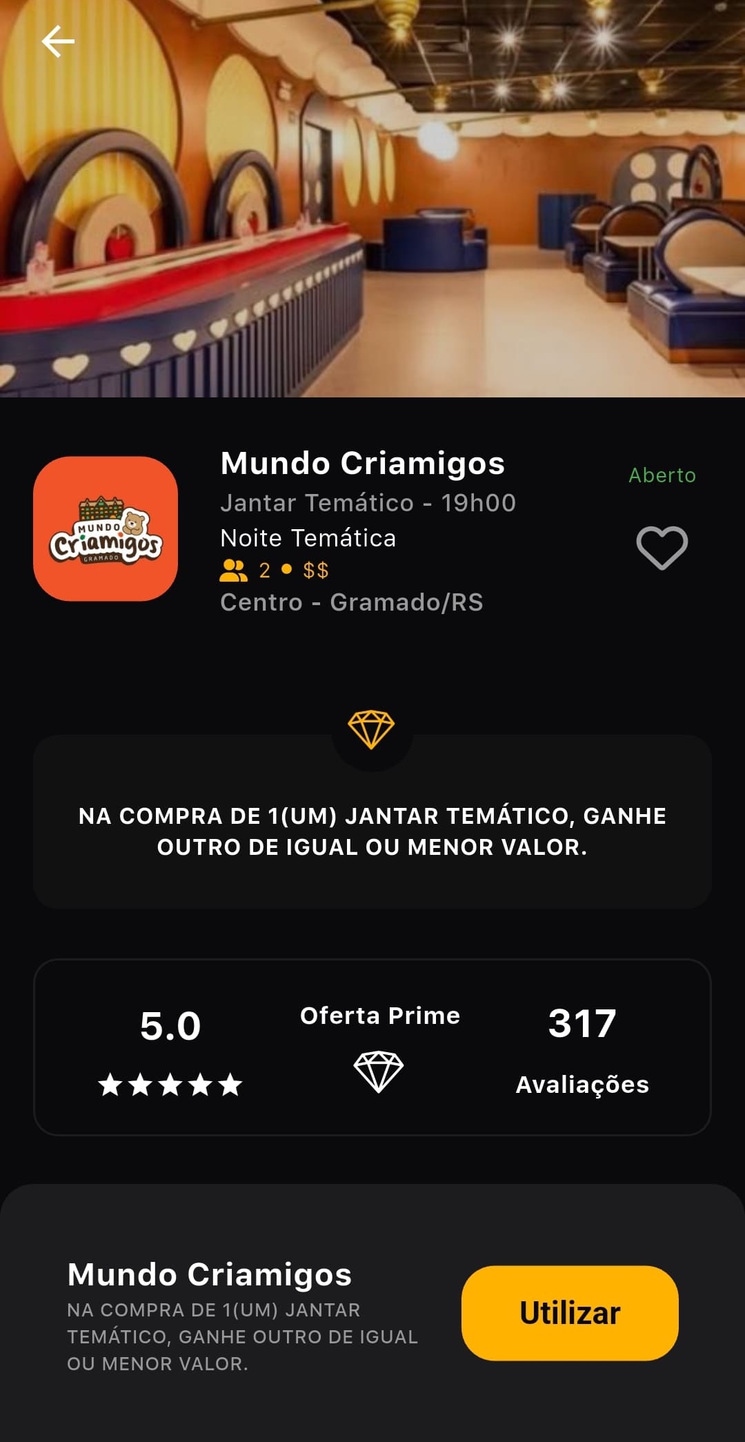 Prime Gourmet Gramado, utilizando o aplicativo