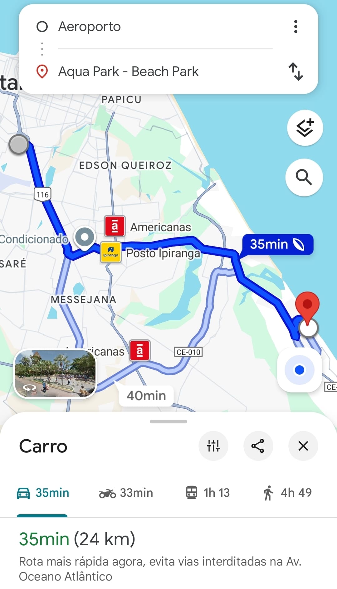 Onde ficar no Beach Parque. Mapa com o trajeto do aeroporto de Fortaleza até o Beach Park