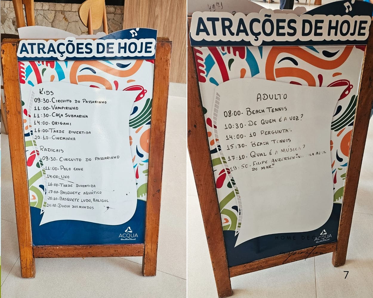 Onde ficar no Beach Park. Quadro mostrando as atrações do dia no Acqua resort